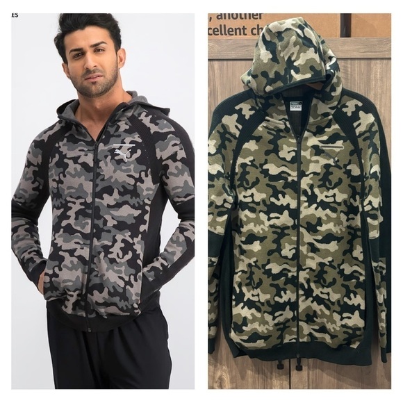 Puma EvoKnit Move Camo Hoodie Jacket Sweater Large Green - Picture 1 of 15